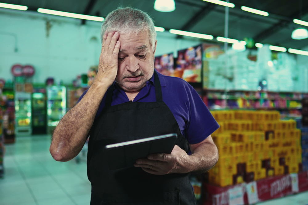 Frustrierter Mann_ Display funktioniert nicht